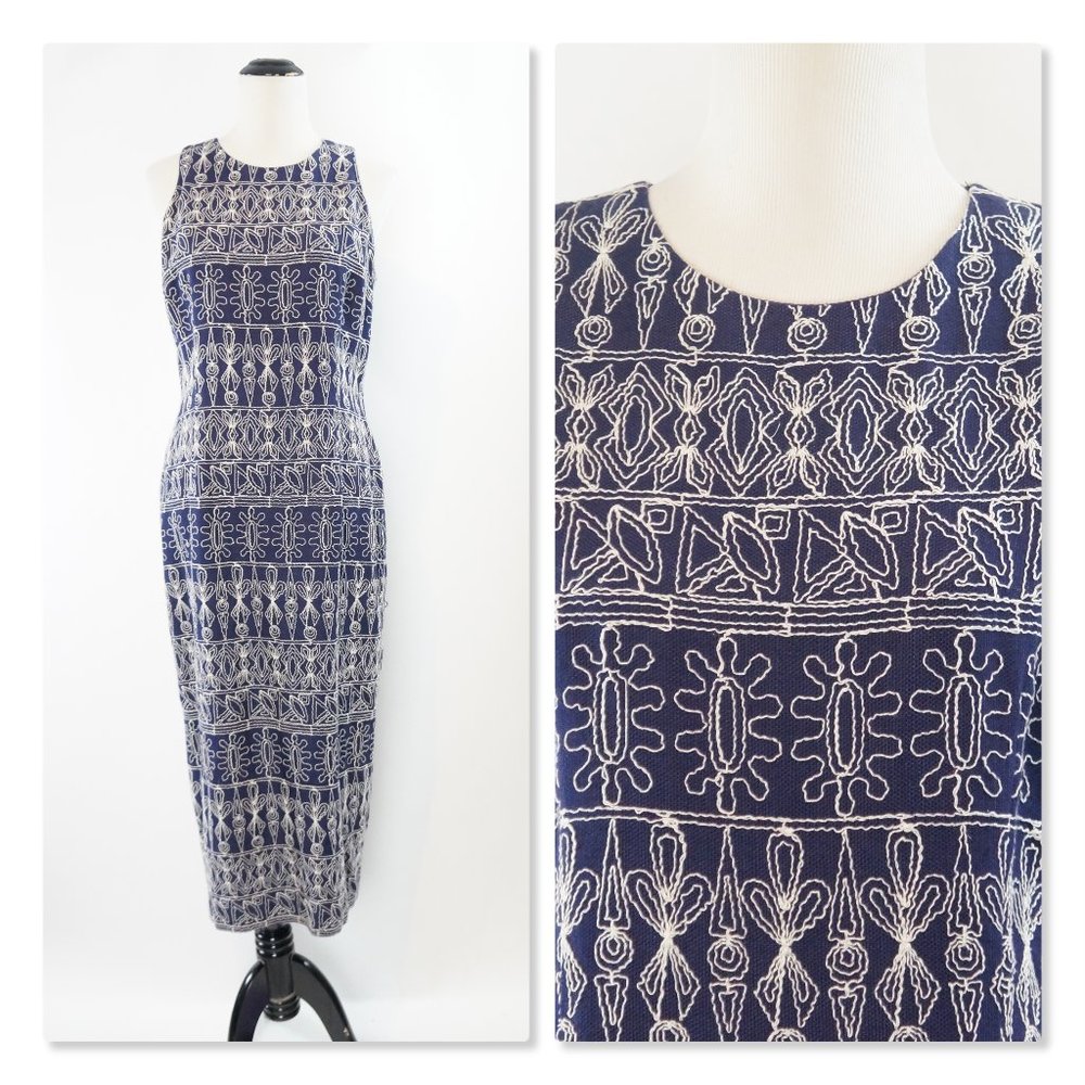 Embroidered Linen Midi Dress